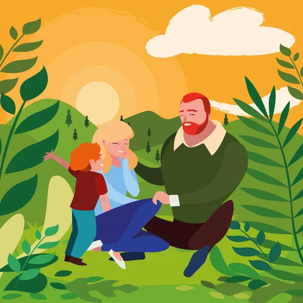 alanında oğlu ile anne-babalar çift