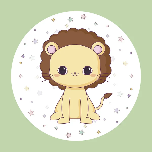 Mignon lion animal dans cadre circulaire — Image vectorielle