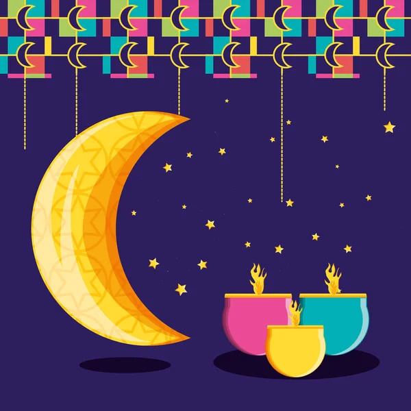 Ramadan kareen celebration card with moon night — Stock Vector