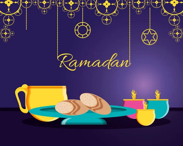 Ramadan kareen celebration card with set icons — Stock Vector