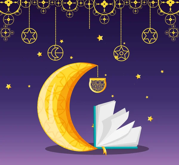 Tarjeta de celebración de ramadán kareen con noche de luna — Vector de stock