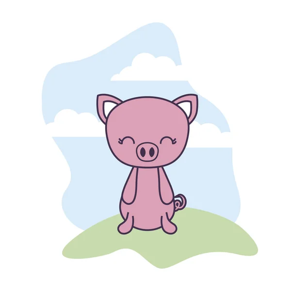 Мила свиняча тварина в пейзажній сцені — стоковий вектор