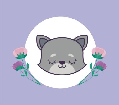 çiçeklerle çerçeve dairesel sevimli kedi kafası