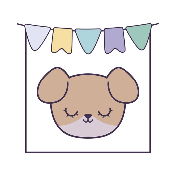 head of cute dog in frame with garlands hanging