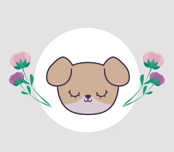 Cabeza de perro lindo en marco circular con flores — Archivo Imágenes Vectoriales