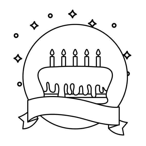 Gâteau d'anniversaire en cadre circulaire avec ruban — Image vectorielle