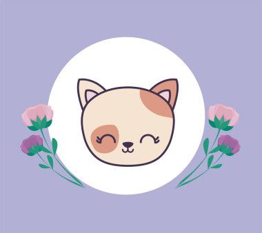 çiçeklerle çerçeve dairesel sevimli kedi kafası