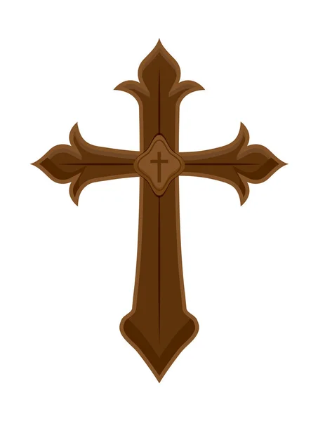 Cruz católica de madera aislado icono — Vector de stock