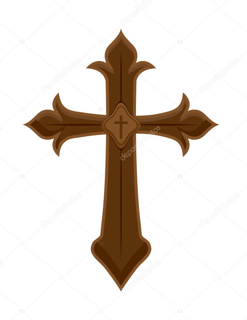 wooden catholic cross isolated icon