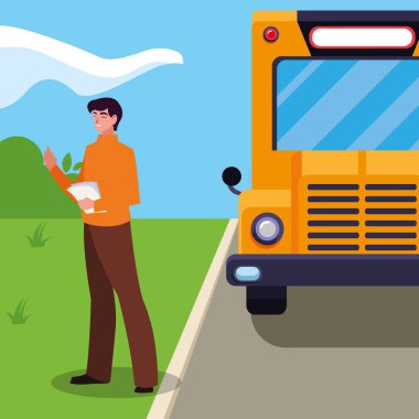 durak otobüsünde belgeleri ile öğretmen erkek