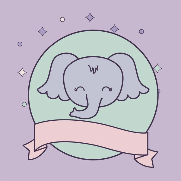 Tête d'éléphant mignon animal avec ruban — Image vectorielle