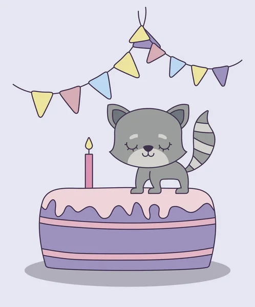 Chat mignon dans le gâteau d'anniversaire — Image vectorielle