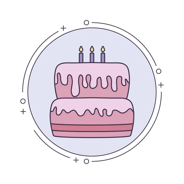 Pastel de cumpleaños en marco circular — Vector de stock