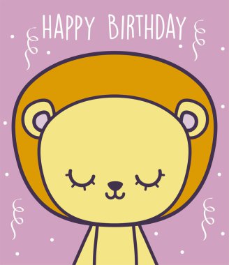 mutlu Doğum günü kartı ile sevimli aslan