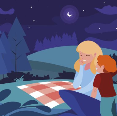 manzara piknik gününde oğlu ile güzel anne