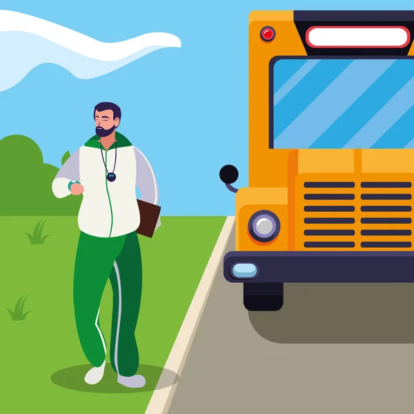 Idrottslärare i hållplats buss — Stock vektor