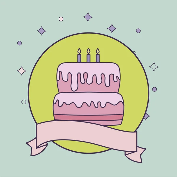 带丝带的框圆形生日蛋糕 — 图库矢量图片