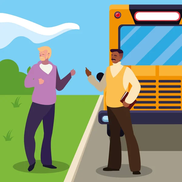 Lärare par i busshållplats — Stock vektor
