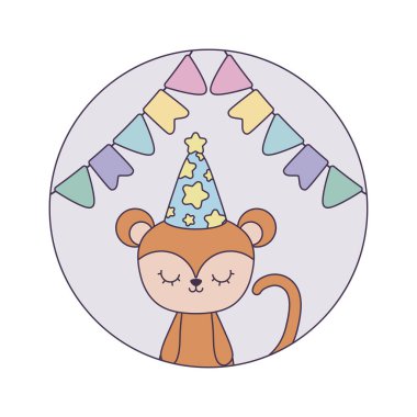 çerçeve dairesel şapka parti ile sevimli maymun