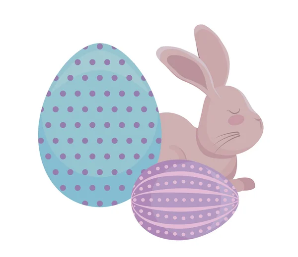 Милый кролик с пасхальными яйцами — стоковый вектор