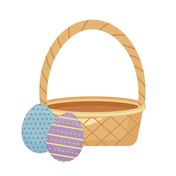 Huevo de Pascua con cesta de mimbre — Vector de stock