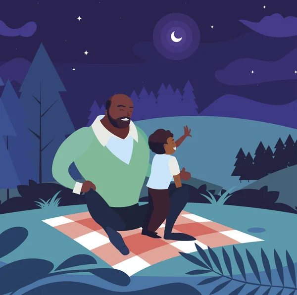Μαύρος πατέρας με το γιο στο γήπεδο πικνίκ ημέρα — Διανυσματικό Αρχείο