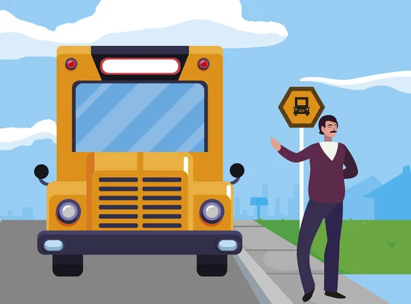 Lärare hane i Stop Bus — Stock vektor