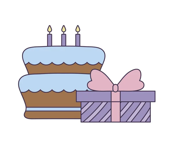 Doğum günü hediye kutusu ile tatlı pasta — Stok Vektör