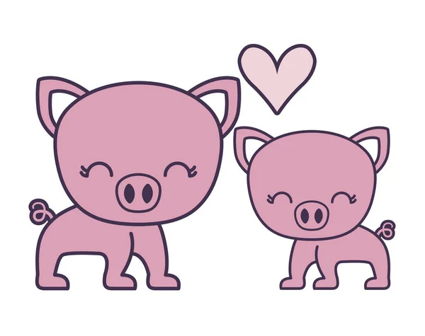 Couple de mignon cochon animal isolé icône — Image vectorielle