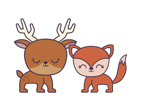 Aranyos róka rénszarvas állatokkal izolált ikon — Stock Vector