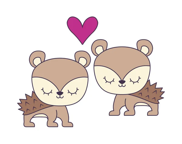 Couple de mignon porc-épic animal isolé icône — Image vectorielle
