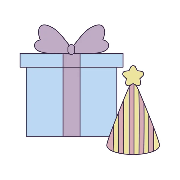 Regalo caja regalo con sombrero de fiesta — Vector de stock