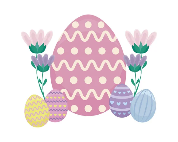 Ovos decorados de Páscoa com flores — Vetor de Stock