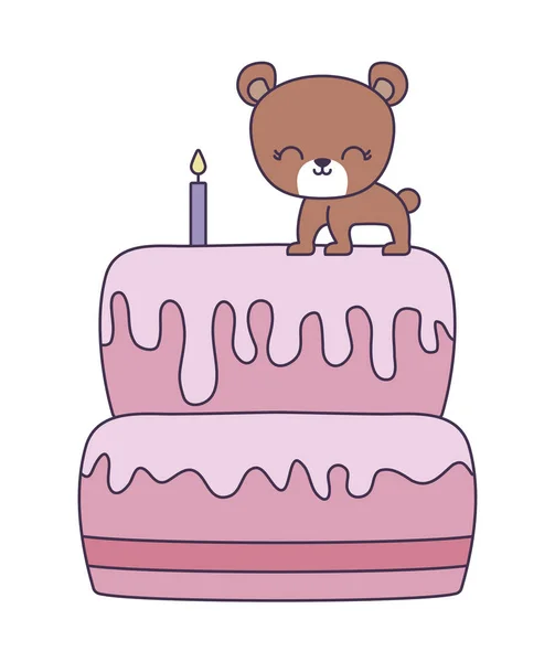 Mignon ours animal dans gâteau d'anniversaire — Image vectorielle