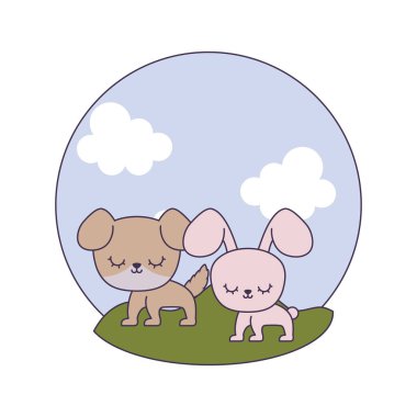 manzara köpek ile sevimli tavşan