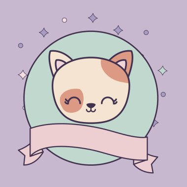 kurdele ile çerçeve dairesel sevimli kedi kafası