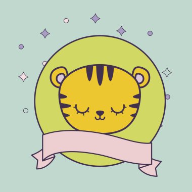 kurdele ile çerçeve dairesel sevimli kaplan ın başkanı