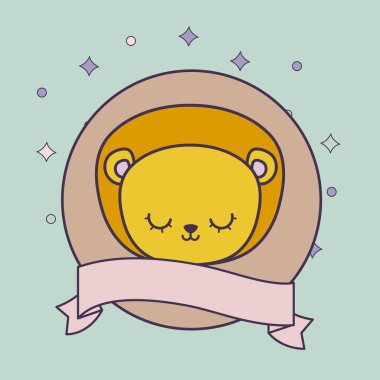 kurdele ile çerçeve dairesel sevimli aslan başı