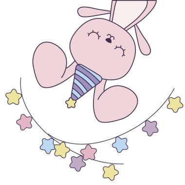 şapka parti ve çelenk ile sevimli tavşan