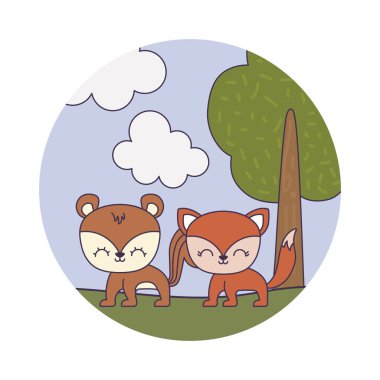 manzara tilki ile sevimli sincap