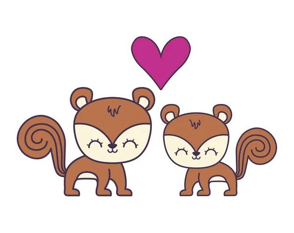 Couple de mignon chipmunk animal icône — Image vectorielle
