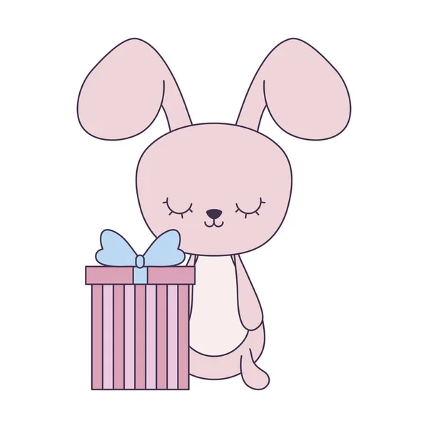 Lindo conejo animal con caja de regalo — Vector de stock