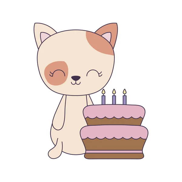 Cute cat with cake of birthday — Stock Vector