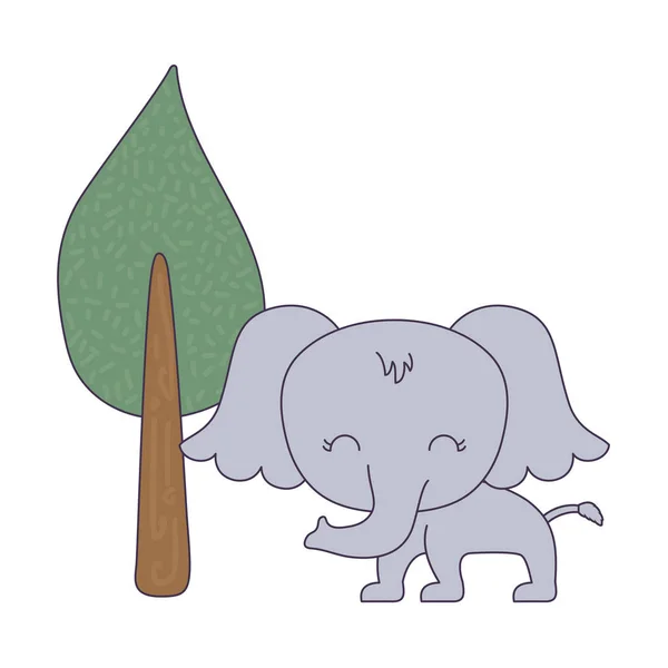 Animal éléphant mignon avec plante d'arbre — Image vectorielle