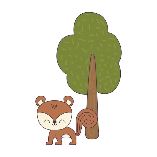 Drăguț animal de veveriță cu plante de copac — Vector de stoc