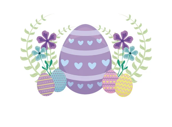 Ovos decorados de Páscoa com flores — Vetor de Stock