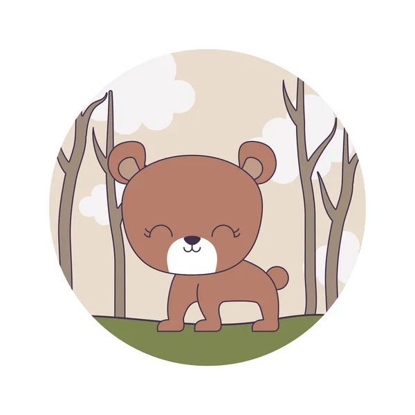 Drăguț urs animal în scenă pădure — Vector de stoc