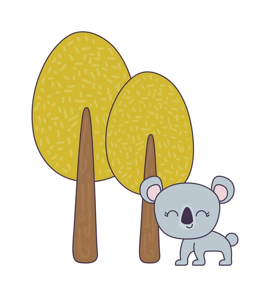 Drăguț koala animal cu plante copaci — Vector de stoc