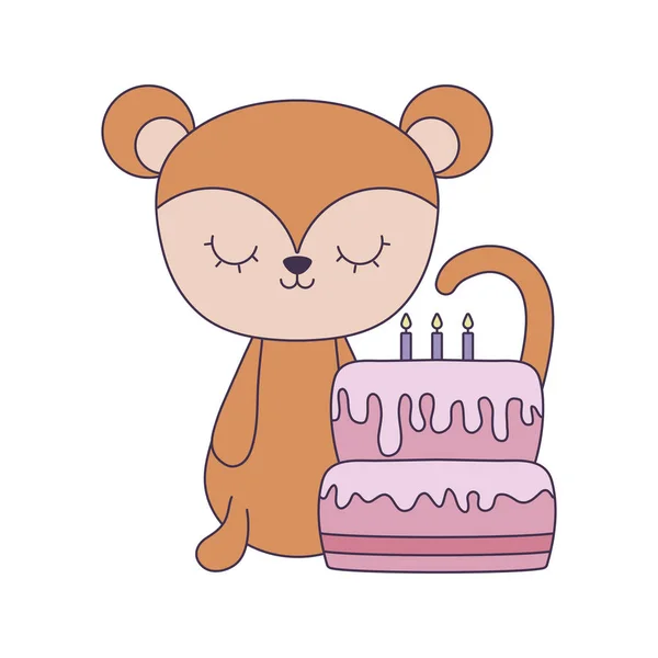 Singe mignon avec gâteau d'anniversaire — Image vectorielle