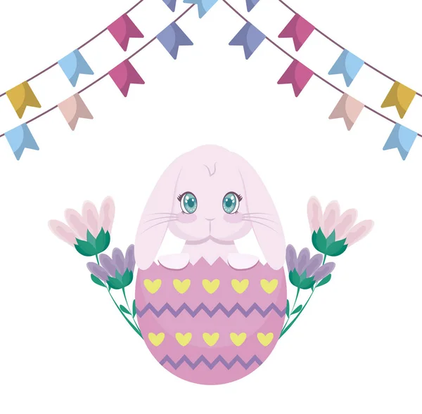 Cute rabbit with egg of easter broken — Stock Vector